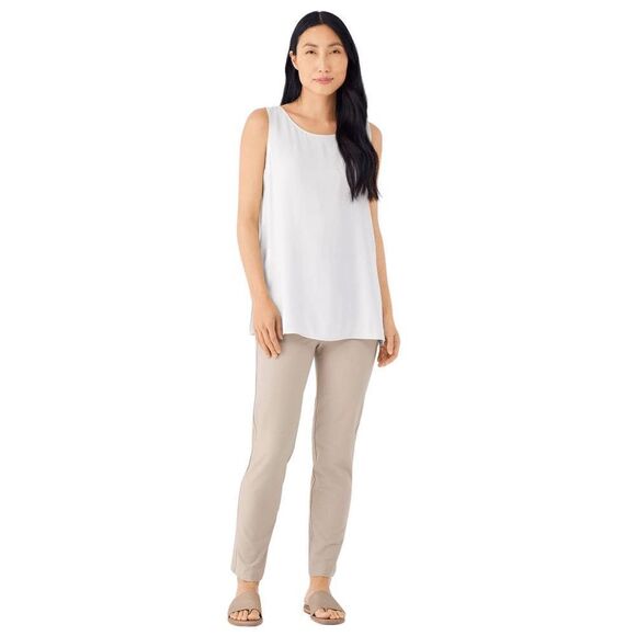 NWT Eileen Fisher Washable Stretch Crepe Slim Fit Ankle Length Wheat Cream Pants - Picture 4 of 10